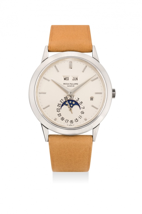 An extremely rare Patek Philippe white gold perpetual calendar wristwatch from 1985